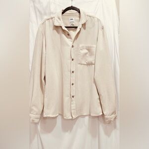 Zara Mans Size M‎ Beige Corduroy SHIRT Button Front Relaxed Fit
